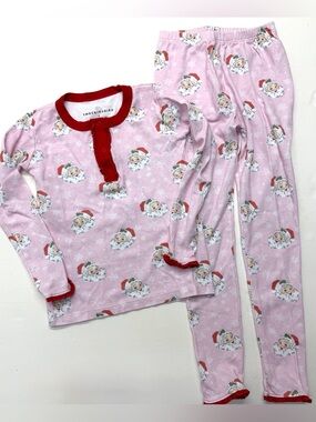 Smockingbird Pink Vintage Santa Holiday Pajama Set Pima Cotton Ruffle Christmas